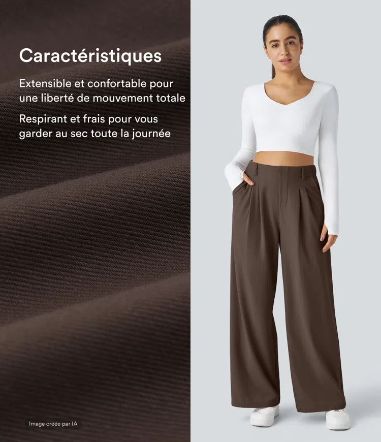 Chocolate Martini Pantalon Tailleur Large Fluide Halara Flex™ Gaufré Taille Haute Poches Latérales / 2