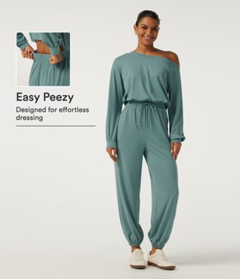 One Shoulder Long Sleeve Drawstring Casual Jumpsuit with Pockets - Easy Peezy Edition One Shoulder Long Sleeve Drawstring Casual Jumpsuit with Pockets - Easy Peezy Edition