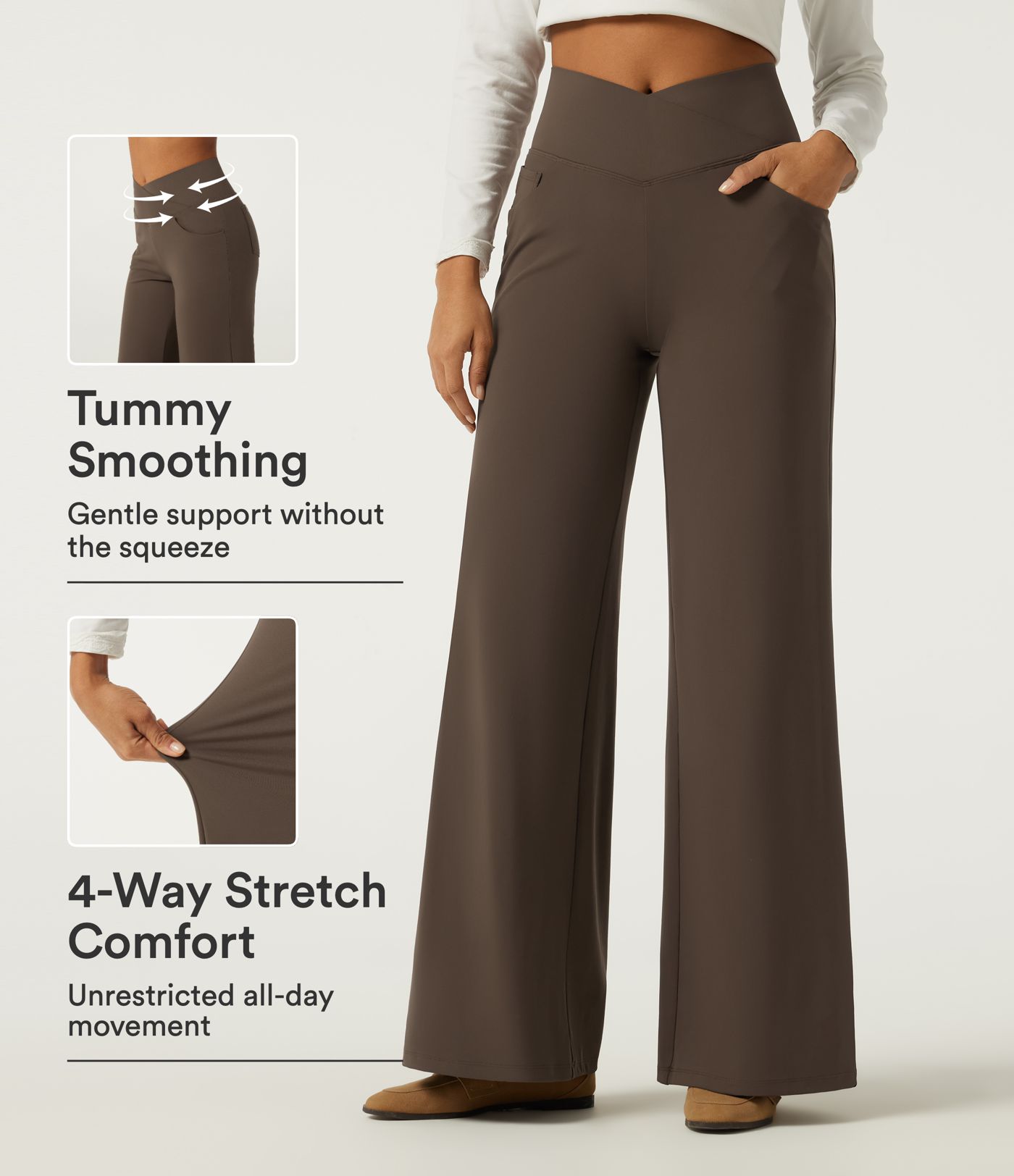 Halara DayStretch™ High Waisted Tummy Control Crossover Wide Leg Casual Pants with Pockets Halara DayStretch™ High Waisted Tummy Control Crossover Wide Leg Casual Pants with Pockets