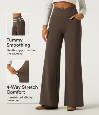 Halara DayStretch™ High Waisted Tummy Control Crossover Wide Leg Casual Pants with Pockets Halara DayStretch™ High Waisted Tummy Control Crossover Wide Leg Casual Pants with Pockets
