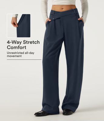 Halara DayStretch™ Mid Rise Barrel Leg Asymmetric Work Pants with Pockets