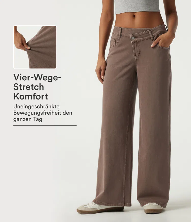 Halara Flex™ - Lässige Jeans mit niedrigem Crossover-Bund, mehreren Taschen und weitem Bein