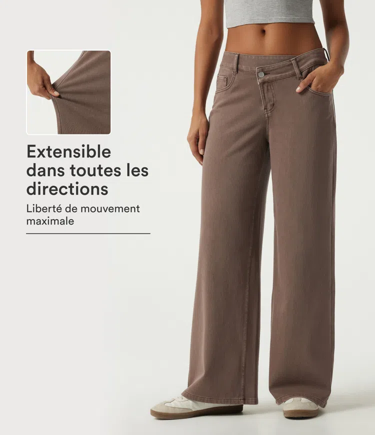 Jean coloré Halara Flex™ à taille basse asymétrique, coupe large avec poches