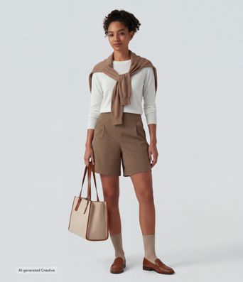 DayStretch High Waisted Work Baggy Bermuda Shorts 7'' with Pockets DayStretch High Waisted Work Baggy Bermuda Shorts 7'' with Pockets