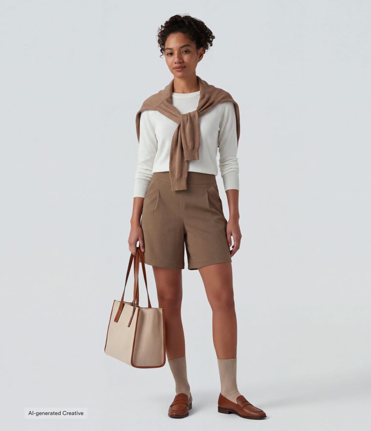 DayStretch High Waisted Work Baggy Bermuda Shorts 7'' with Pockets DayStretch High Waisted Work Baggy Bermuda Shorts 7'' with Pockets