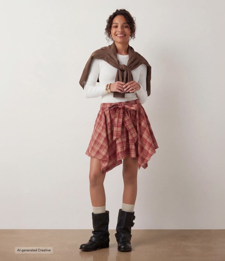 High Waisted Tie Front 2-in-1 Plaid Mini Casual Skirt with Pockets High Waisted Tie Front 2-in-1 Plaid Mini Casual Skirt with Pockets