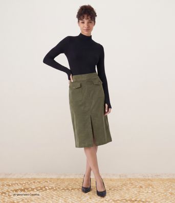 Mid Rise Front Side Flap Pocket Midi Corduroy Casual Skirt Mid Rise Front Side Flap Pocket Midi Corduroy Casual Skirt