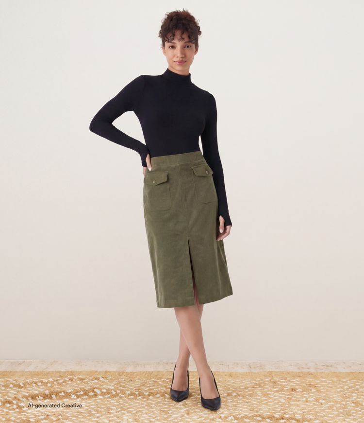 Mid Rise Front Side Flap Pocket Midi Corduroy Casual Skirt Mid Rise Front Side Flap Pocket Midi Corduroy Casual Skirt