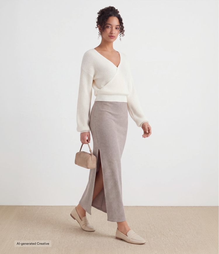 Jupe maxi décontractée taille haute, coupe trapèze (A-line) à ourlet côtelé