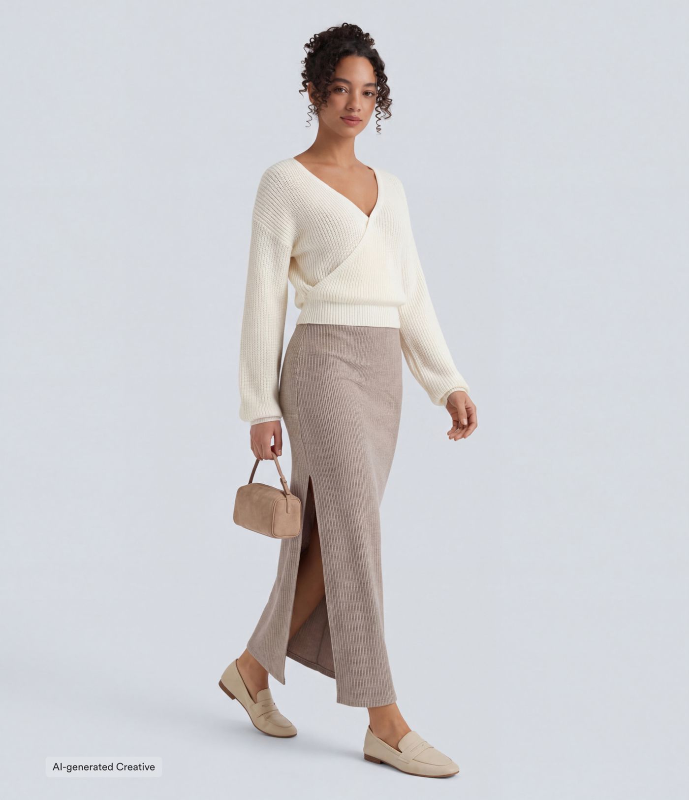 Jupe maxi décontractée taille haute, coupe trapèze (A-line) à ourlet côtelé