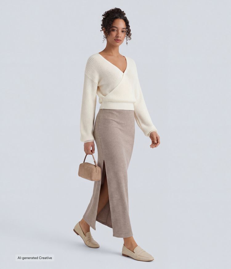 Jupe maxi décontractée taille haute, coupe trapèze (A-line) à ourlet côtelé