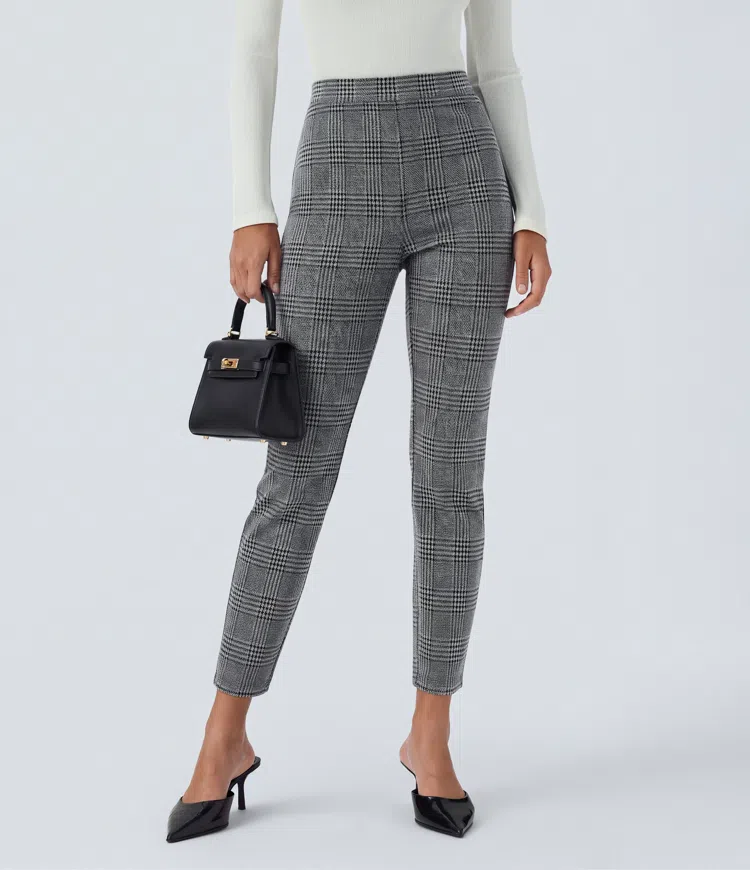 Halara Flex™ High Waisted Pocket Houndstooth Plaid Skinny Work Trousers