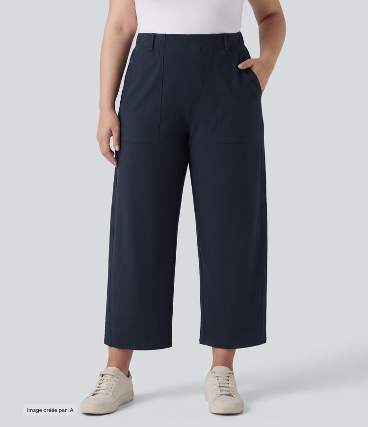 Pantalon grande taille DayStretch taille haute coupe barrel avec poches