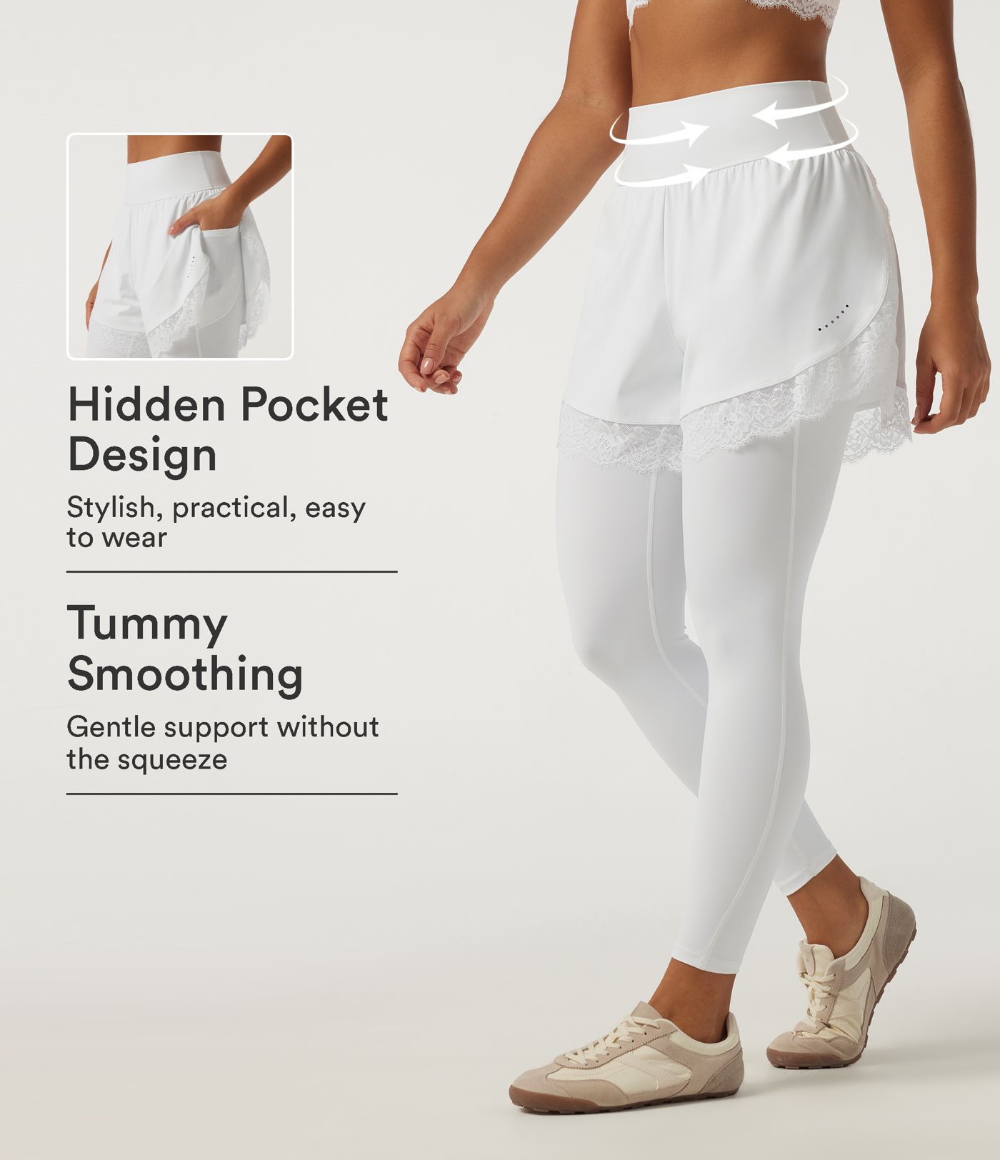 SoftlyZero™ Airy High Waisted Tummy Control Skinny Contrast Lace InstantCool Dance Leggings with Pockets SoftlyZero™ Airy High Waisted Tummy Control Skinny Contrast Lace InstantCool Dance Leggings with Pockets