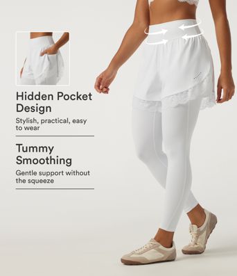 SoftlyZero™ Airy High Waisted Tummy Control Skinny Contrast Lace InstantCool Dance Leggings with Pockets SoftlyZero™ Airy High Waisted Tummy Control Skinny Contrast Lace InstantCool Dance Leggings with Pockets