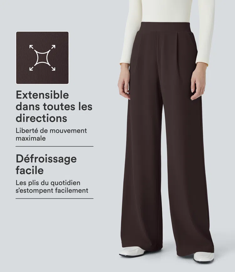 Halara Flex™ Pantalon Tailleur Évasé à Taille Haute Sculptant la Silhouette avec Poches Latérales Micro Waffle