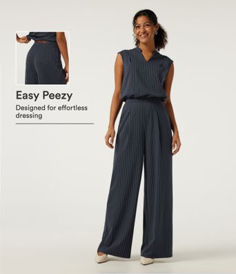 Notched Sleeveless Wide Leg Stripe Work Jumpsuits with Pockets - Easy Peezy Edition