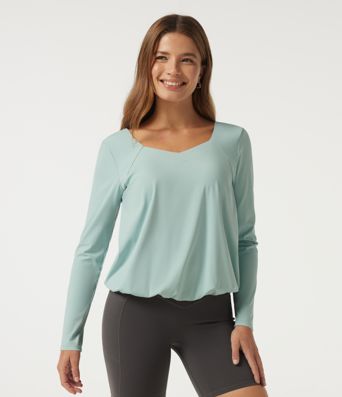 SoftlyZero™ Airy Diamond Collar Long Sleeve Cut Out Back Yoga Sports Top with Built-in Bra