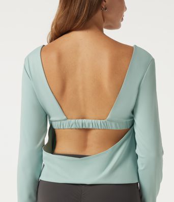 SoftlyZero™ Airy Diamond Collar Long Sleeve Cut Out Back Yoga Sports Top with Built-in Bra
