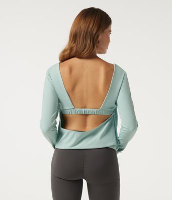SoftlyZero™ Airy Diamond Collar Long Sleeve Cut Out Back Yoga Sports Top with Built-in Bra