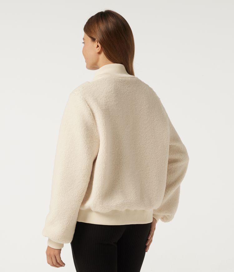 Eggnog Mock Neck Long Sleeve Casual Sherpa Jacket with Pockets / 2