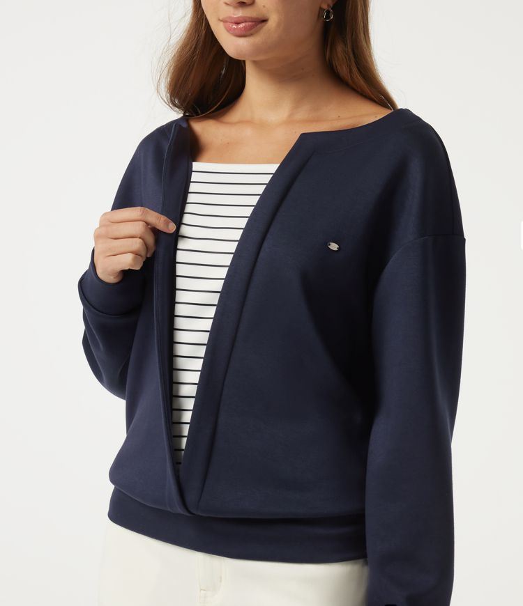 V Neck Dropped Long Sleeve Stripe Color Block Casual Pullover Sweatshirt