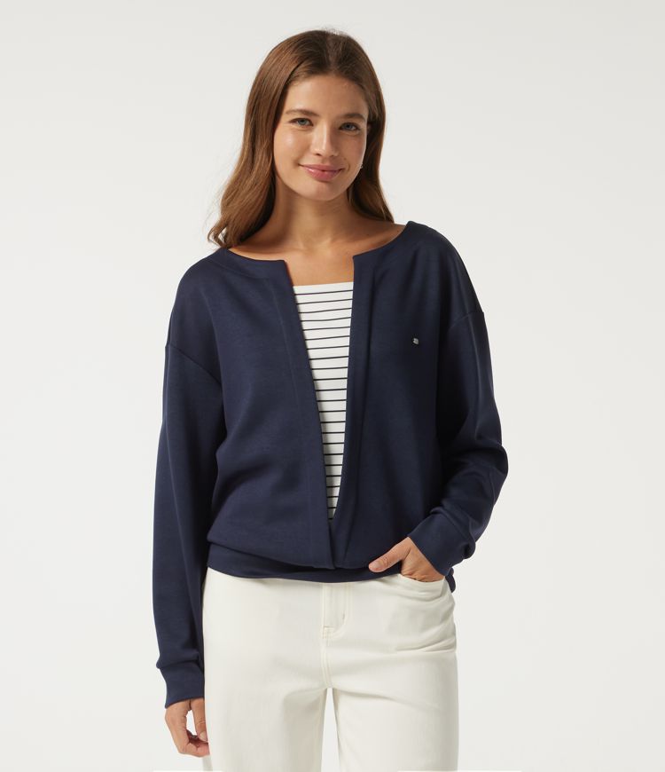V Neck Dropped Long Sleeve Stripe Color Block Casual Pullover Sweatshirt