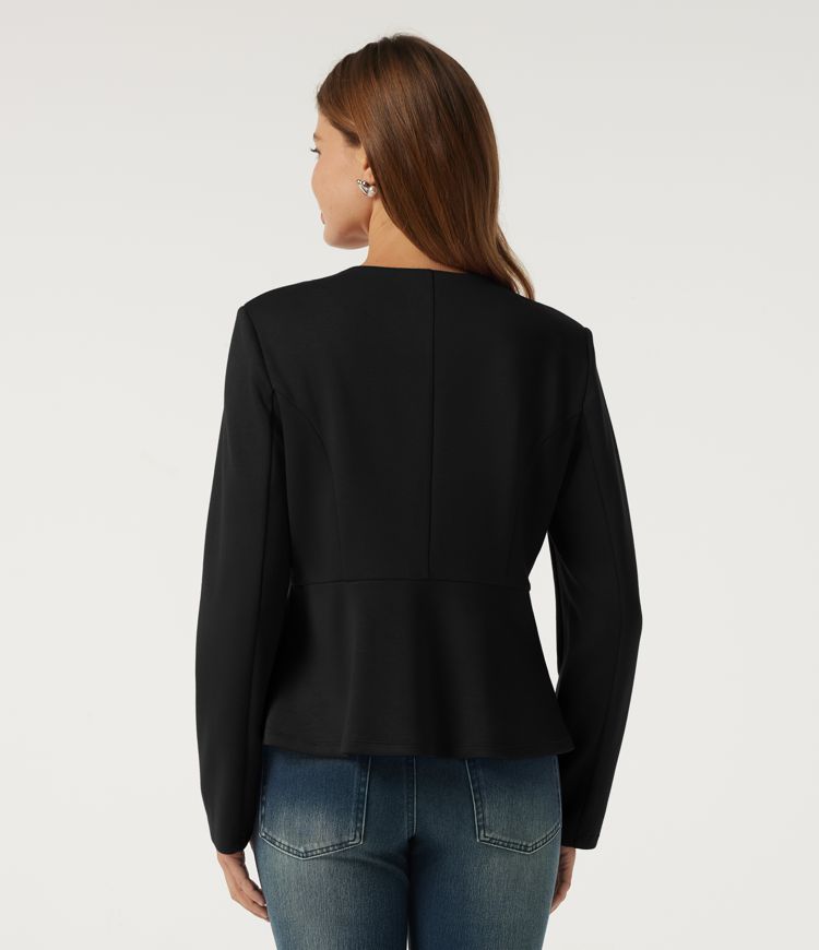 Schwarz Business-Blazer mit Rundhalsausschnitt und langen Ärmeln / 2