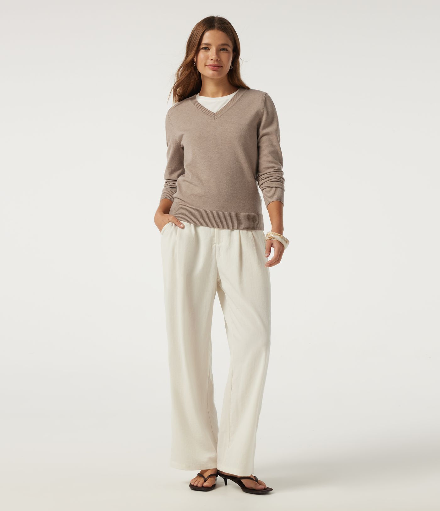 V Neck Long Sleeve Work Sweater