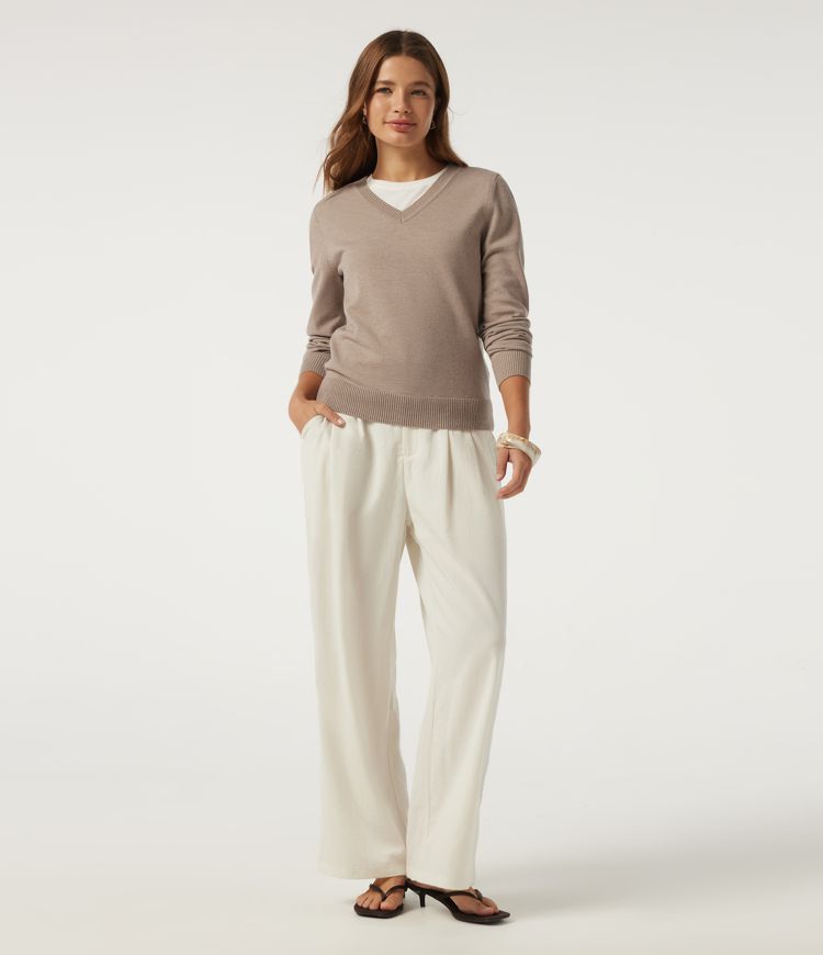 V Neck Long Sleeve Work Sweater