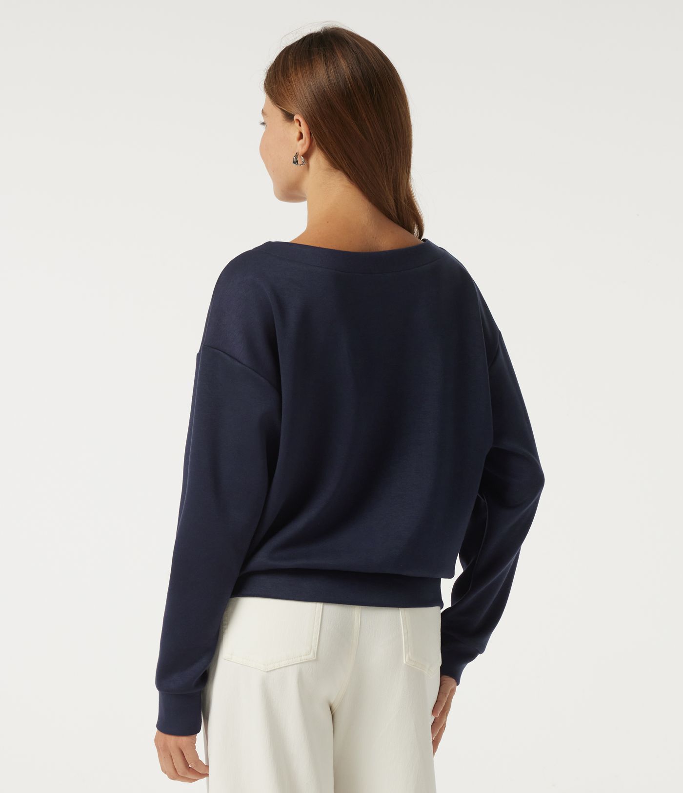 V Neck Dropped Long Sleeve Stripe Color Block Casual Pullover Sweatshirt
