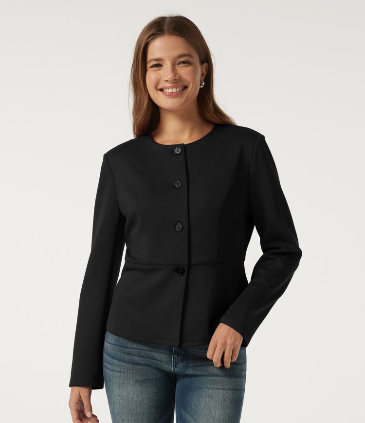 Schwarz Business-Blazer mit Rundhalsausschnitt und langen Ärmeln / 1