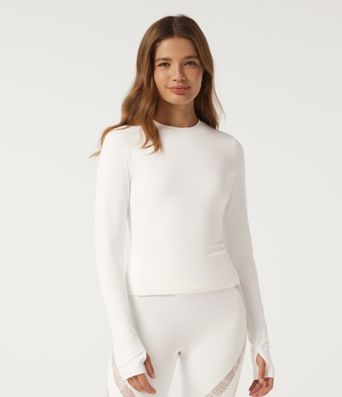 SoftlyZero™ Round Neck Long Sleeve Contrast Mesh Yoga Sports Top with Thumbholes SoftlyZero™ Round Neck Long Sleeve Contrast Mesh Yoga Sports Top with Thumbholes