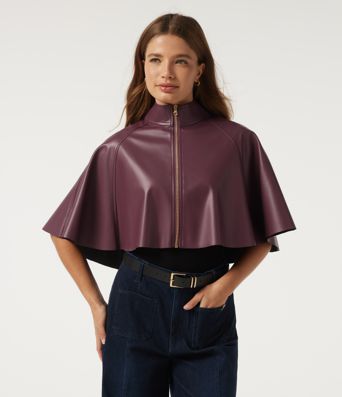 Mock Neck Sleeveless Work Faux Leather Jacket
