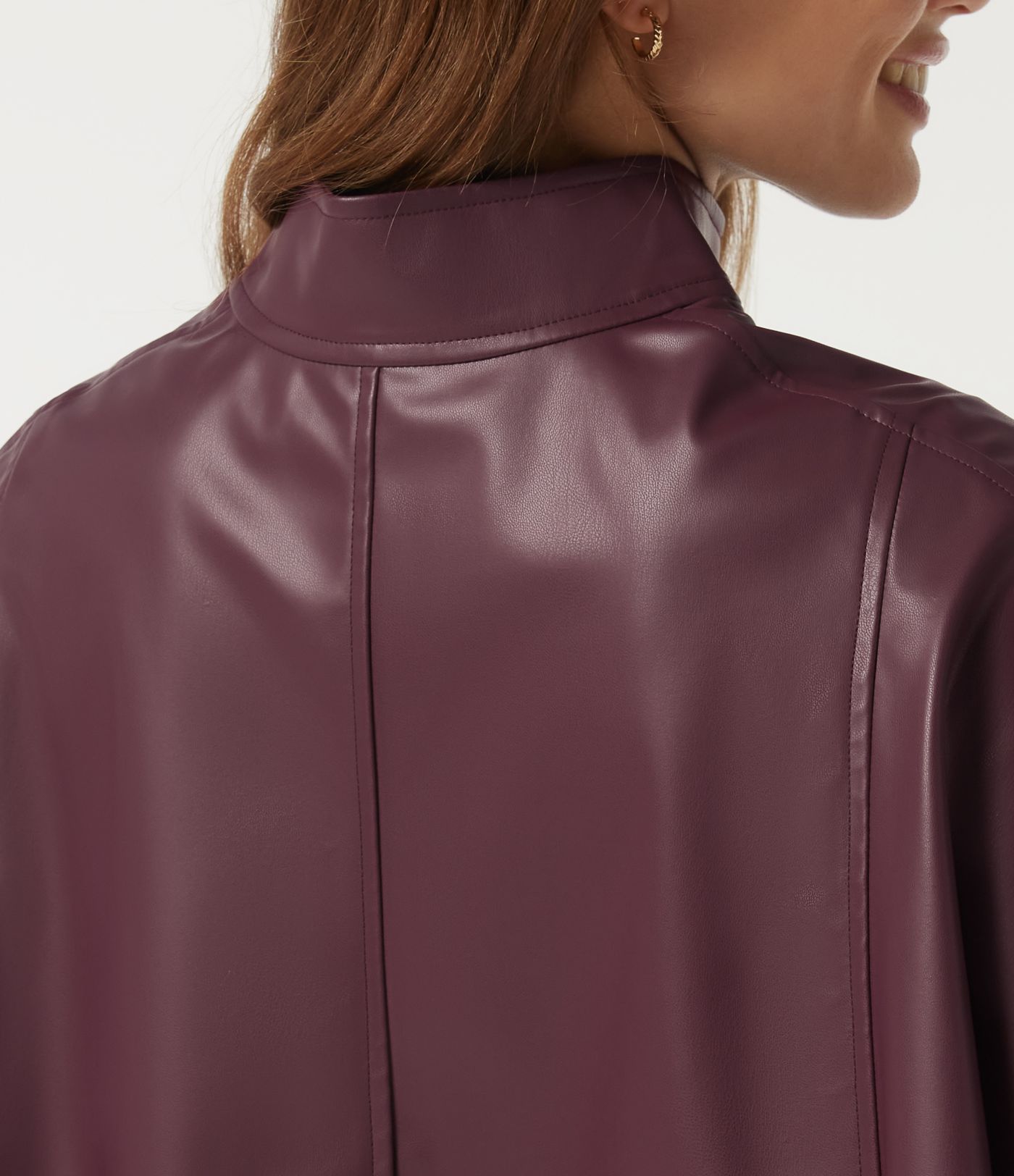 Mock Neck Sleeveless Work Faux Leather Jacket