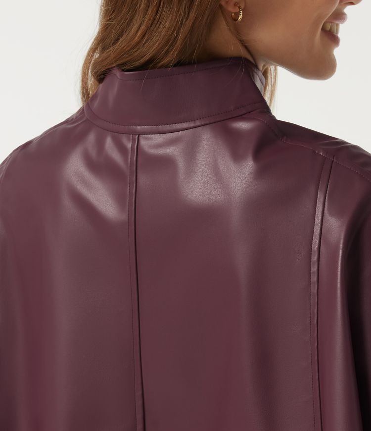 Mock Neck Sleeveless Work Faux Leather Jacket