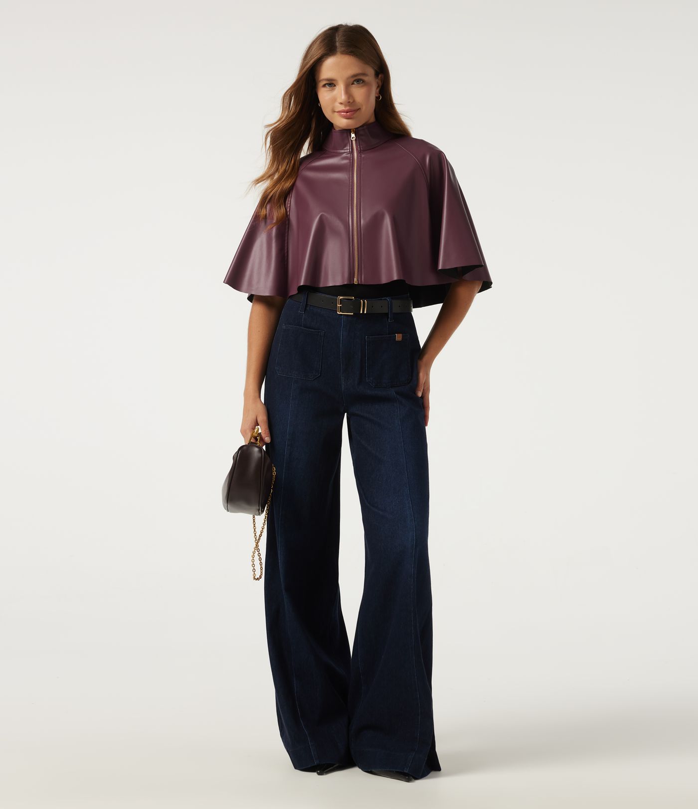 Mock Neck Sleeveless Work Faux Leather Jacket