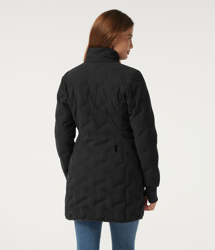 Black High Neck Longline Quilted Casual Down Jacket with Thumbholes / 2