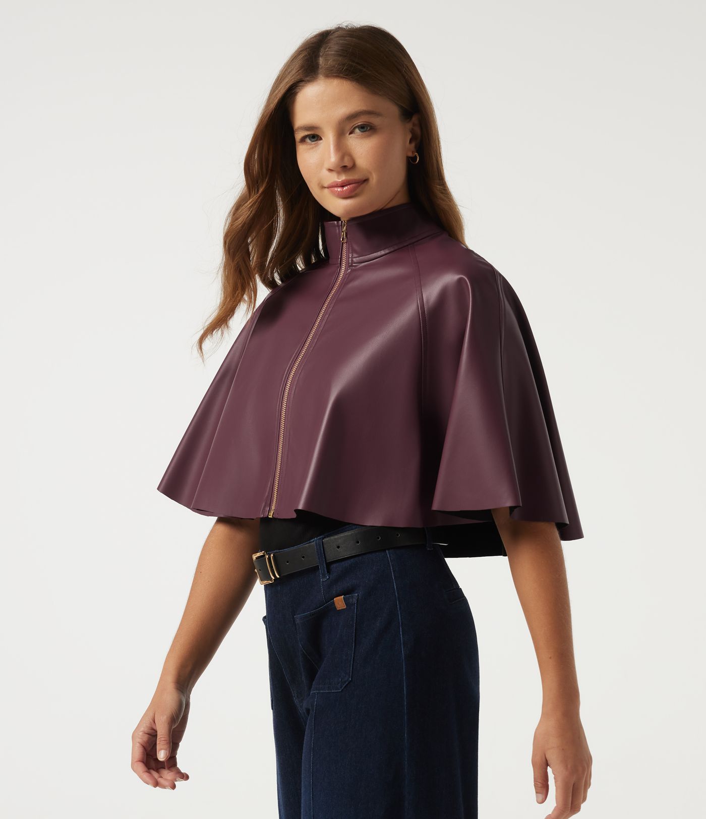 Mock Neck Sleeveless Work Faux Leather Jacket