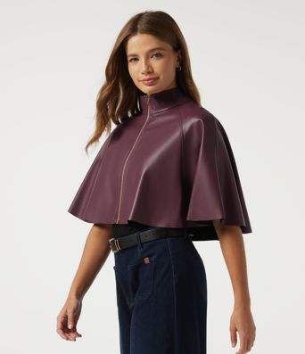 Mock Neck Sleeveless Work Faux Leather Jacket