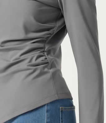 V Neck Long Sleeve Ruched Casual Top