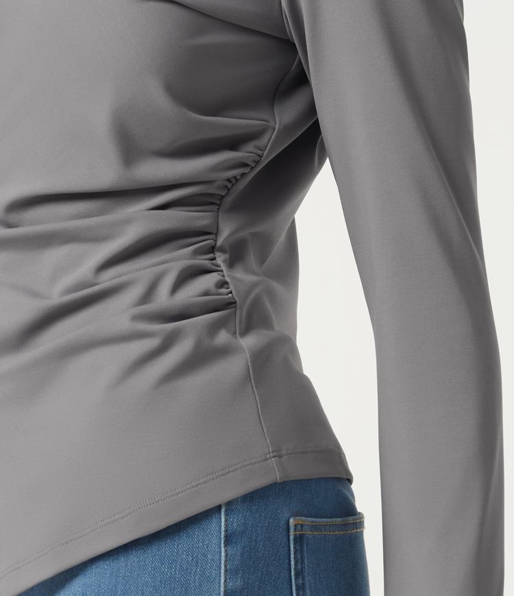 V Neck Long Sleeve Ruched Casual Top