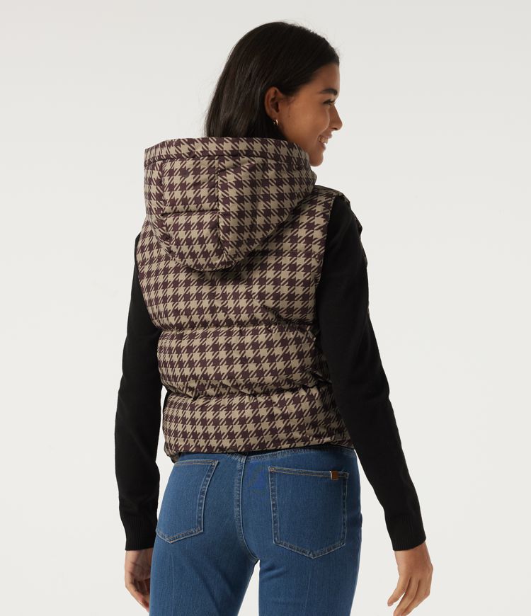Plum Jam Check Lässige Steppjacke mit Kapuze, Seitentaschen und geometrischen Mustern / 2
