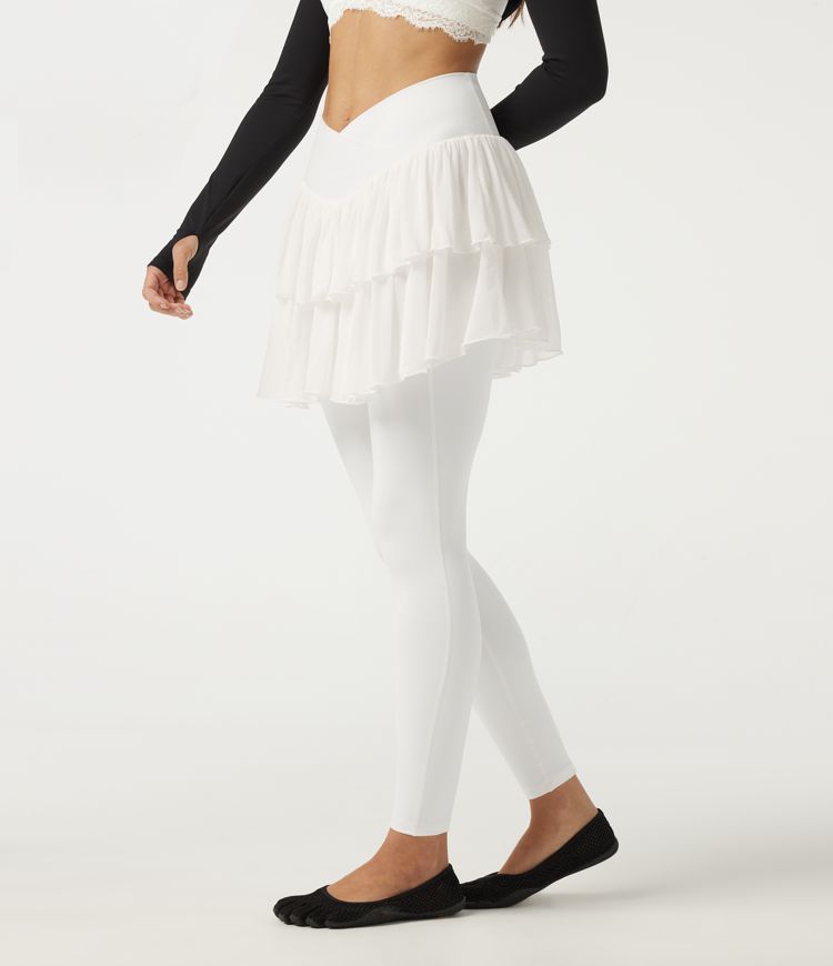 Softlyzero™ hoch geschnittene Crossover-Leggings mit kontrastierendem Mesh, Rock-Einsatz und Taschen