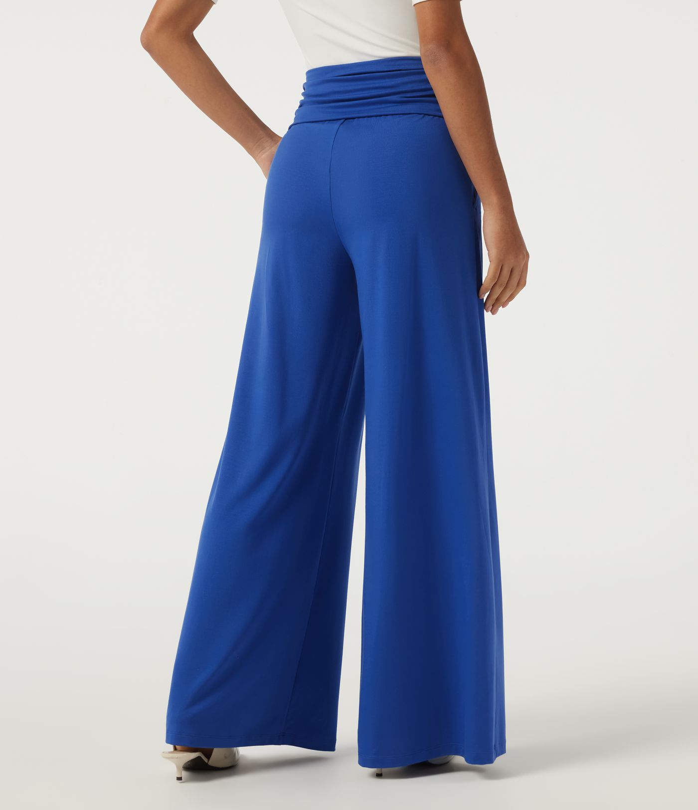 High Waisted Ruched Wide Leg Work Pants with Pockets