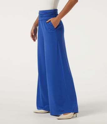 High Waisted Ruched Wide Leg Work Pants with Pockets