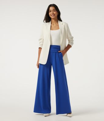 High Waisted Ruched Wide Leg Work Pants with Pockets