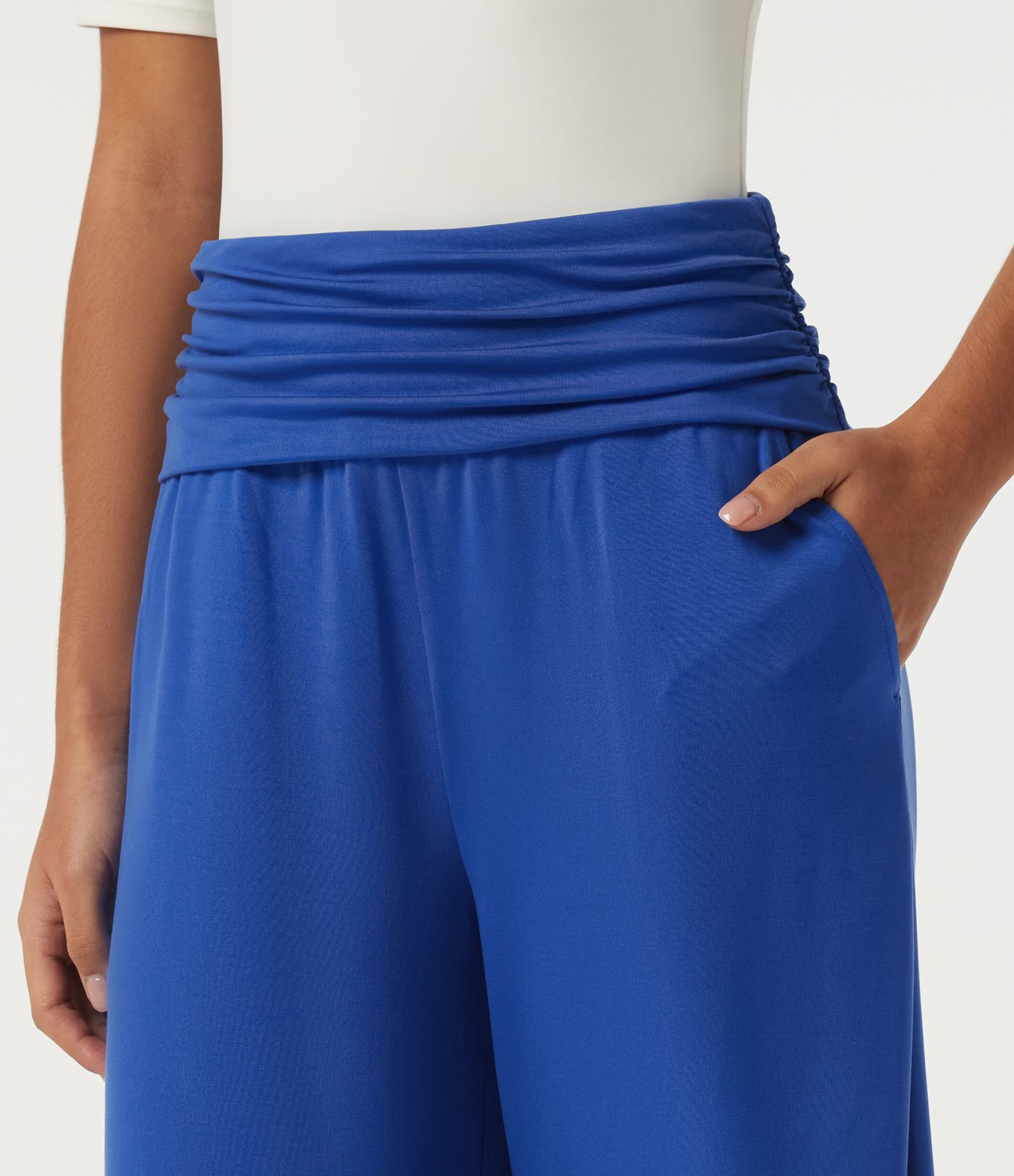 High Waisted Ruched Wide Leg Work Pants with Pockets