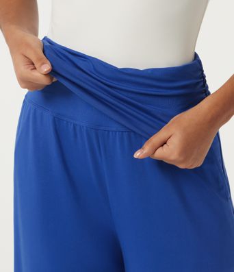High Waisted Ruched Wide Leg Work Pants with Pockets