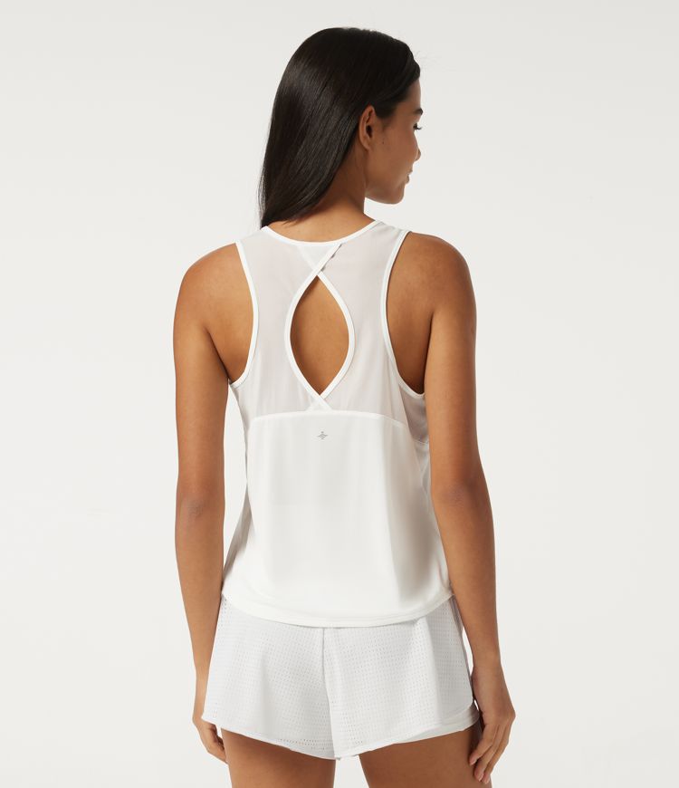 Round Neck Contrast Mesh Backless Curved Hem Quick Dry Running Tank Top